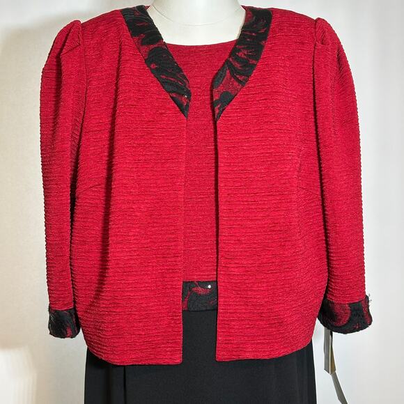 NWT Maya Brooke Red/Black 2 Piece Dress Suit Lace Trim Blazer Set Womens Size 16 - Picture 2 of 16